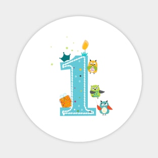 Happy first birthday with owls baby boy Magnet